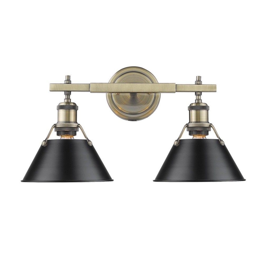 Golden Lighting-3306-BA2 AB-BLK-Orwell - 2 Light Bath Vanity in Vintage style - 10 Inches high by 18.25 Inches wide Aged Brass Matte Black Matte Black Finish